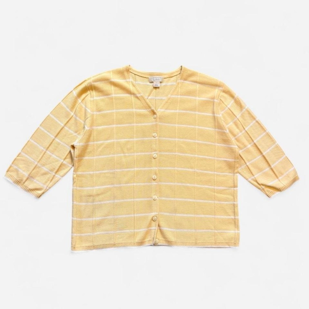 Christopher & Banks cardigan sweater yellow butter white women's L vintage light